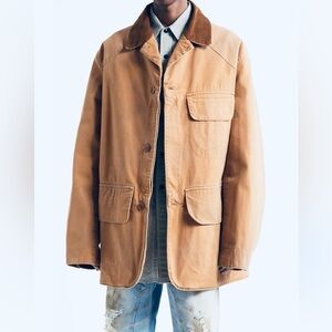 G.H. BASS & CO. Vintage 90’s Chore Coat Genuine  Leather Collar Field Jacket Med